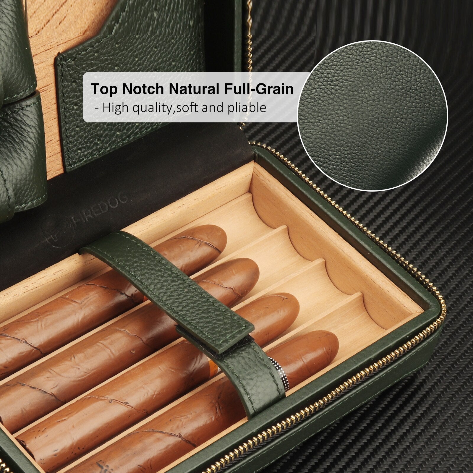 Leather Travel Cigar Humidor Case, Portable Cedar Wood With Humidifier  Humidifier Compatible With 4 Cigars