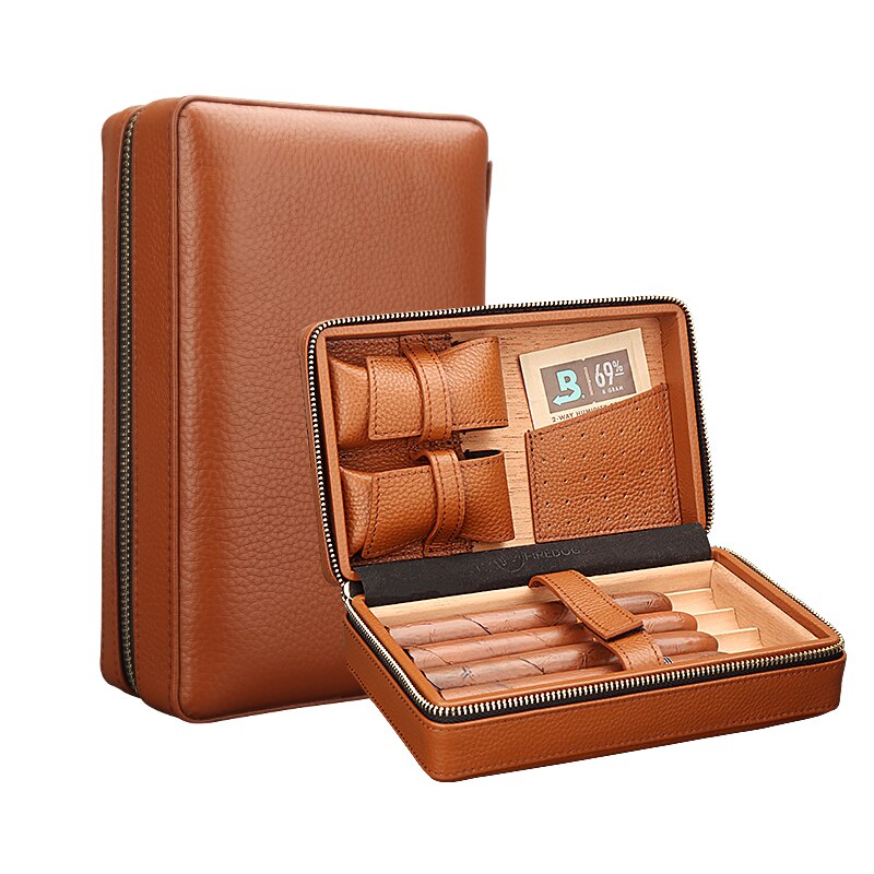 Leather Cigar Tube Jar Portable Cedar Wood Humidor Box Cigar Case