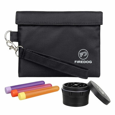FIREDOG Smoking Smell Proof Bag Kit Carbon Lined Tobacco Odor Pouch for Herb, Aluminum Alloy Herb Grinder, 3x Doob Tube